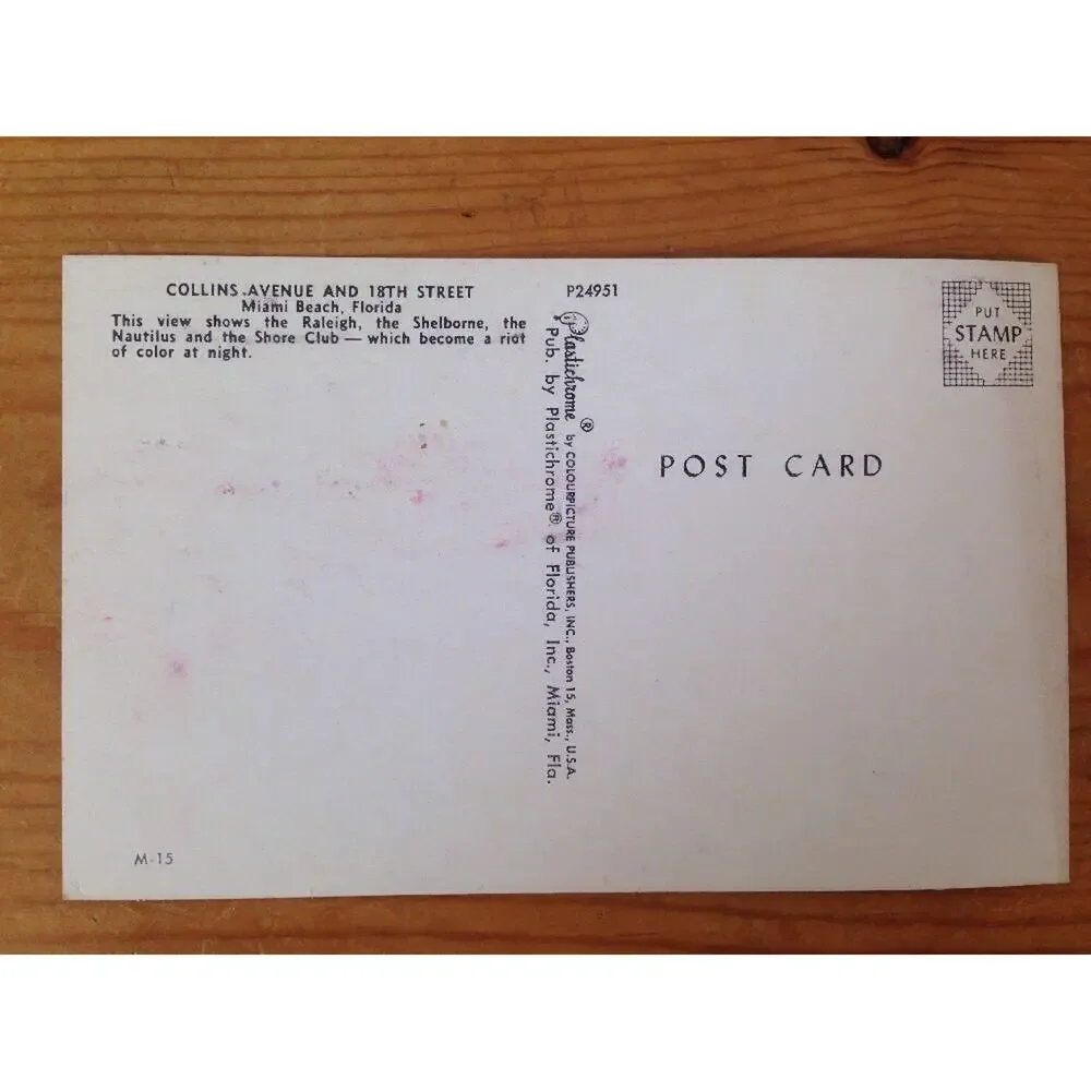 Vtg 50s Miami Beach Florida Plastichrome Unposted Postcard Collins Ave 18th St